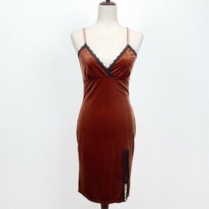 Velvet Bodycon Dress Womens 6* Brown Velvet Whimsigoth Vamp Goth Dainty Coquette